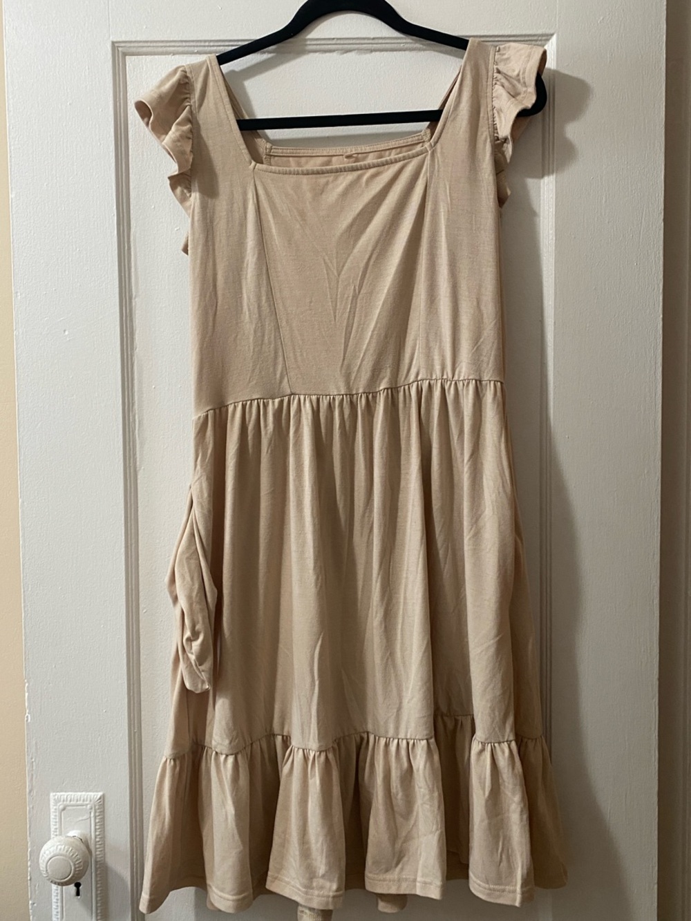 Beige Ruffled Sleeve Women's Dress - Neutral Summer Dress
